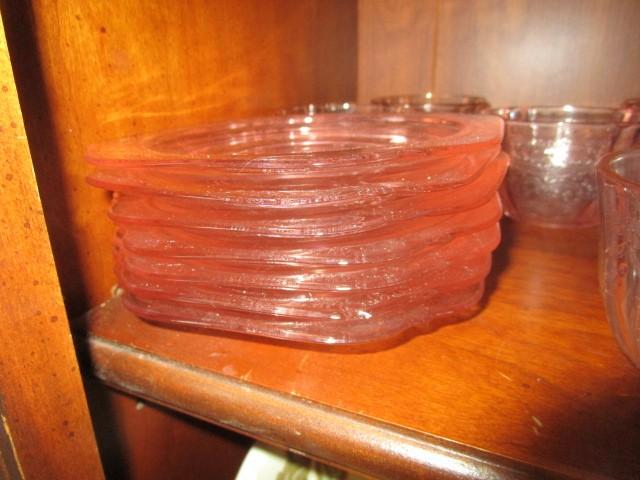 Rose Depression Glass 7 Saucers, 6 Cups 6" D