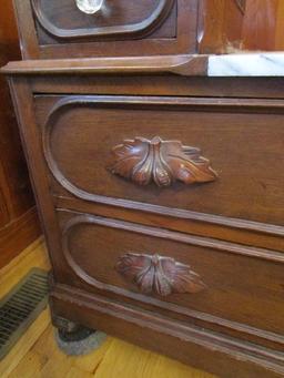 Vintage Wooden Vanity w/ Mirror Back, 6 Drawers Oval Design, 4 w/ Clear Plastic Pulls