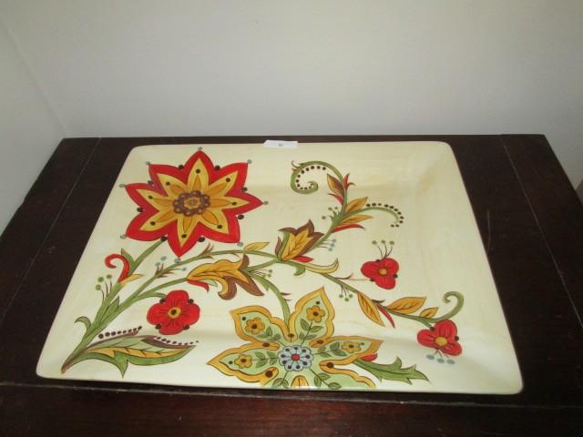 Pier 1 Imports Ceramic Tray Red/Yellow Floral Motif