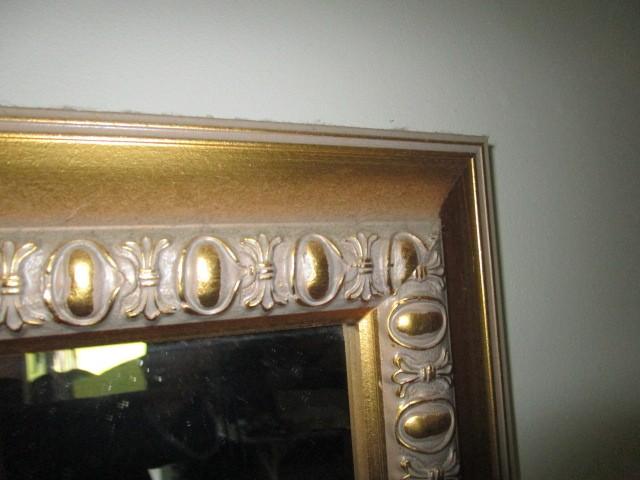 Wall Hanging Mirror in Gilted Ornate Fleur-De-lis Bead Trim Wood Frame