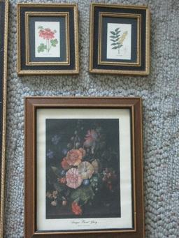 Lot - Botanical & Antique Floral Glory Prints in Gilded/Lacquer Finish Frames