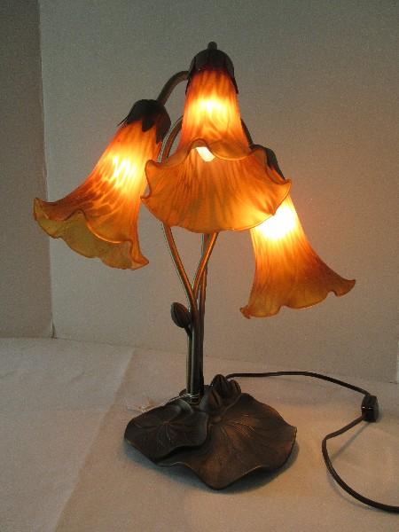 Tiffany Style 3 Lily Downlight Accent Lamp w/ Amber Mottled Glass Shades