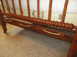 Antique Spool Low Post Four Poster Rope Bed Converted Three Quarter to Full