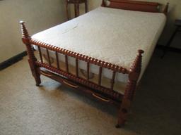 Antique Spool Low Post Four Poster Rope Bed Converted Three Quarter to Full