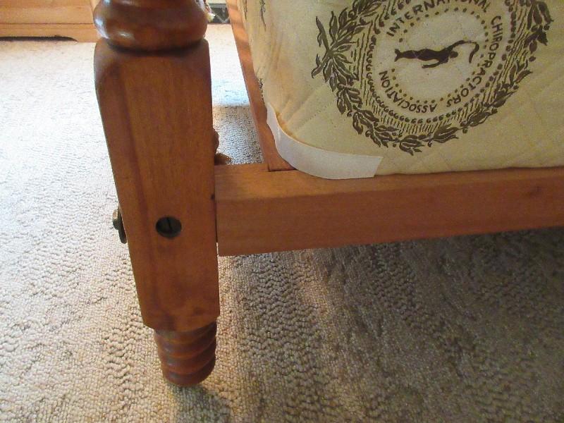 Antique Spool Low Post Four Poster Rope Bed Converted Three Quarter to Full