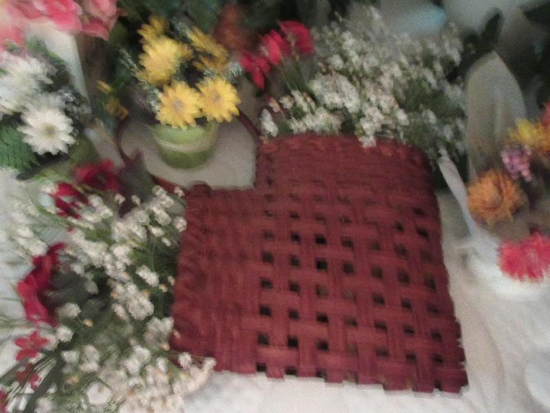 Lot - Decorative Baskets, Silk Greenery, Flowers, Woven Heart Shape Wall Pocket Basket, Etc.