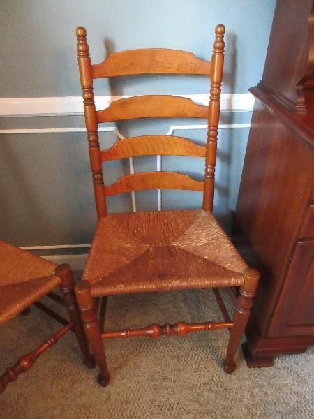 4 Maple Ladder Back Chairs w/ Woven Rush Seats & Pad Feet