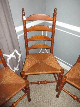 4 Maple Ladder Back Chairs w/ Woven Rush Seats & Pad Feet