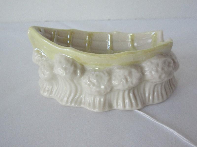 Eminent Belleek Ireland Porcelain Giftware Yellow Lustre Row Boat & Wave Swells Trinket Dish