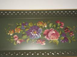 Vintage Nashco Products Hand Painted Floral/Foliate Spray Toleware Style Rectangular Tray