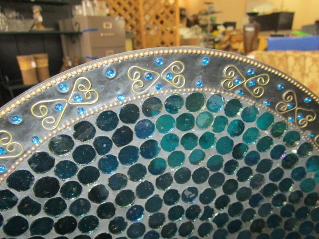 Ornate Blue Glass/Bead Display Plate w/ Stand