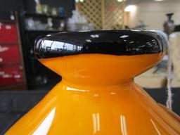 Wide-Body Art Glass Vase, Narrow Top, Black/Orange/Green