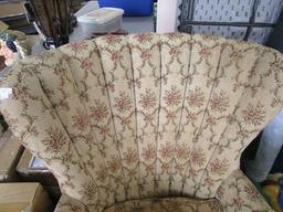 Vintage Reins Upholstery Shoppe Arm Chair Scalloped Back, Arms Covered, Rose Motif