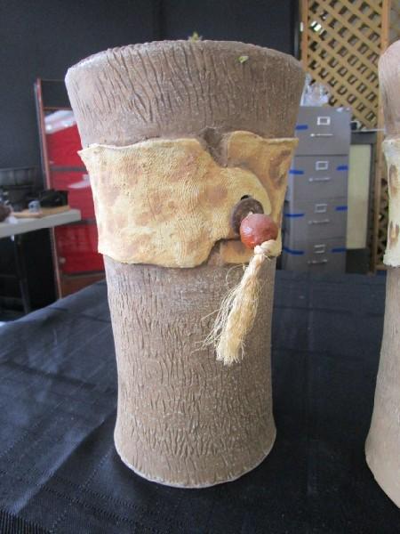 Pair - Ceramic Vase Pots w/ Leopard Spot Pattern
