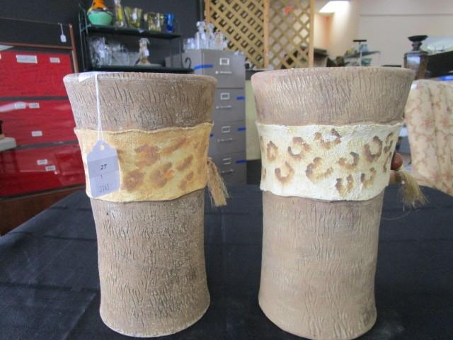 Pair - Ceramic Vase Pots w/ Leopard Spot Pattern