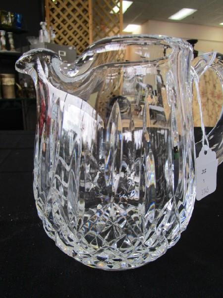 Waterford Crystal Glass Star-Cut Motif Water Pitcher Star-Cut Base w/ Handle