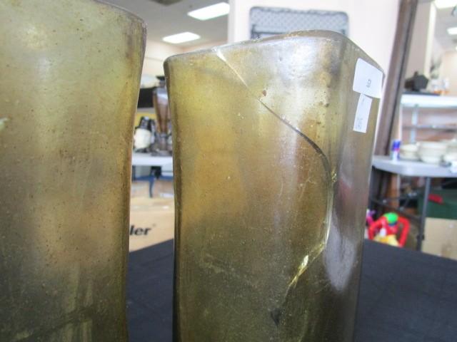 3 Green Glass Vases 11 1/2" H