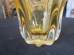 Art Glass Amber Vase Curved Sides