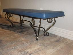 Traditional Spanish Scroll Design Antiqued Patina Gilded Metal Base Bench