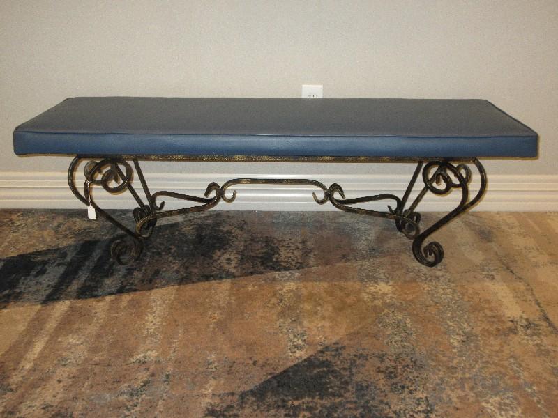 Traditional Spanish Scroll Design Antiqued Patina Gilded Metal Base Bench