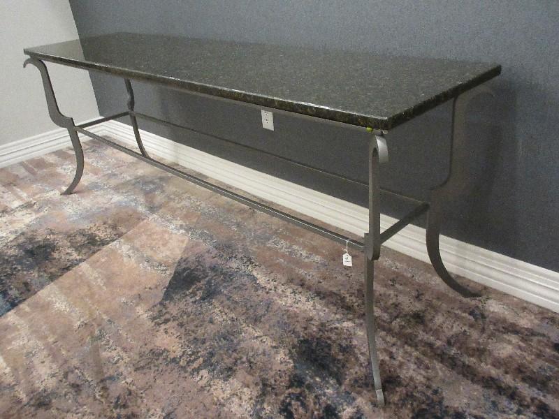 Transitional Modern Design Gray Metal Base Console Table w/ Granite Top