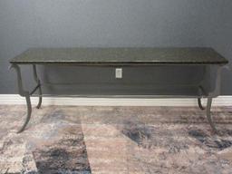 Transitional Modern Design Gray Metal Base Console Table w/ Granite Top