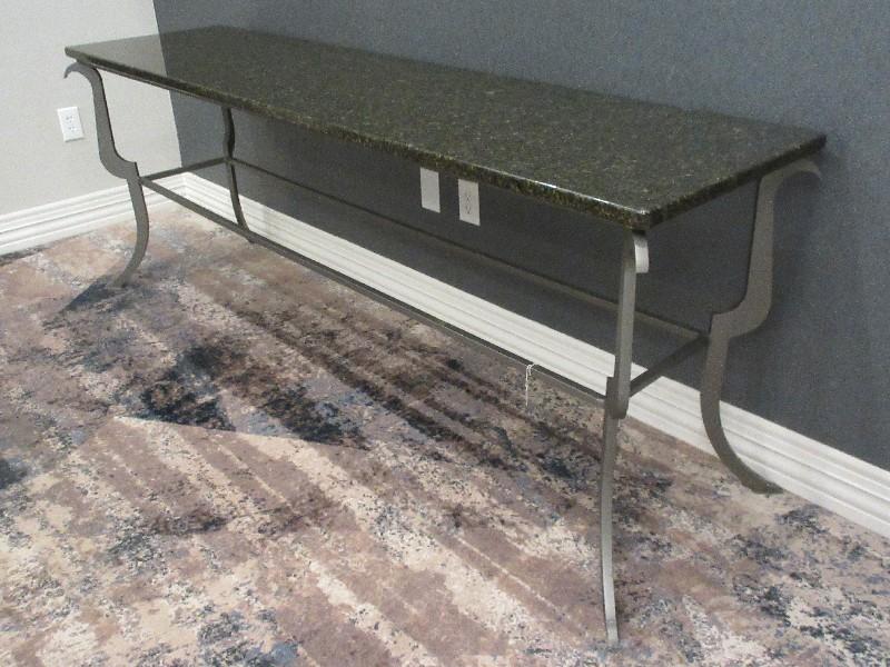 Transitional Modern Design Gray Metal Base Console Table w/ Granite Top