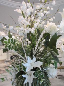 Exquisite Floral Arrangement in Glass Cylinder Vase w/ Faceted Crystal
