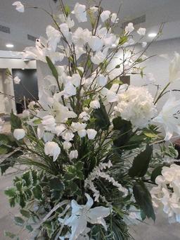 Exquisite Floral Arrangement in Glass Cylinder Vase w/ Faceted Crystal