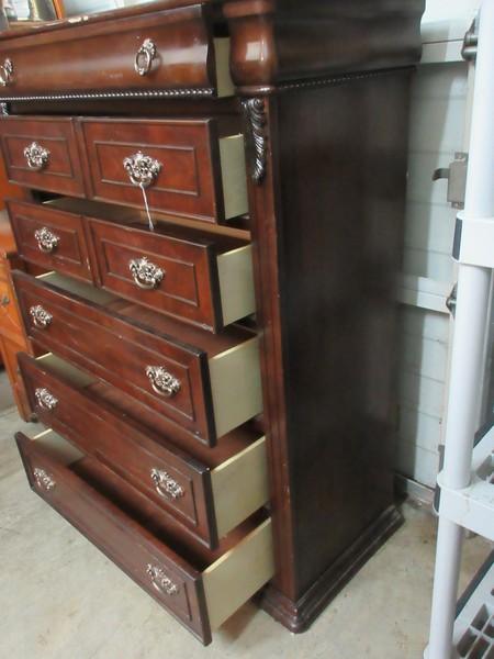 Cherry Finish Chest of Drawers w/ Acanthus Leaves, Beaded Trim & Ornate Pulls