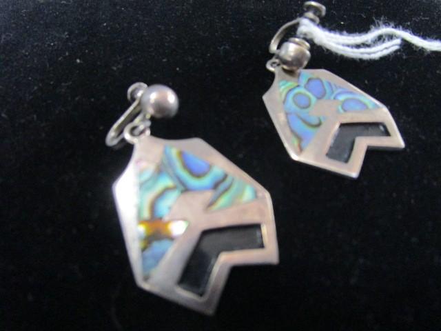 Sterling 925 Pair Earrings Pava Shell Inlay Stamped