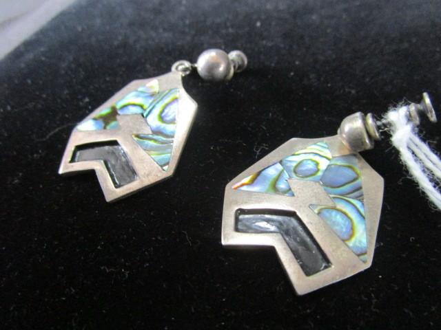 Sterling 925 Pair Earrings Pava Shell Inlay Stamped