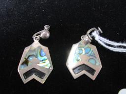 Sterling 925 Pair Earrings Pava Shell Inlay Stamped