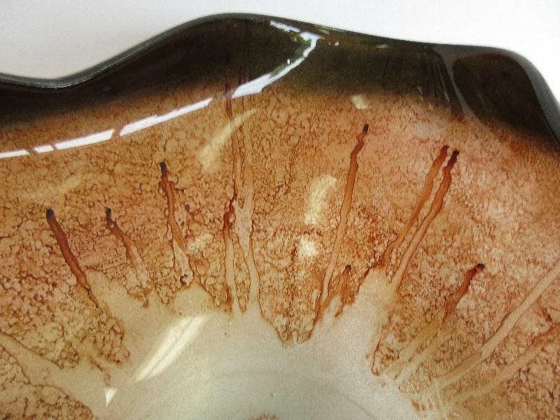 Large Venetian Art Glass Hand Blown Pedestal Bowl Brown Mottled