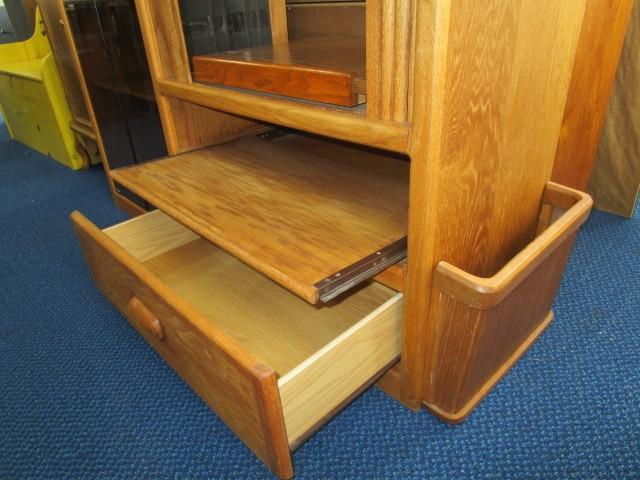 Wooden Entertainment Cabinet, 2 Roll Doors, 2 Glass Doors w/ 4 Inlay Shelves