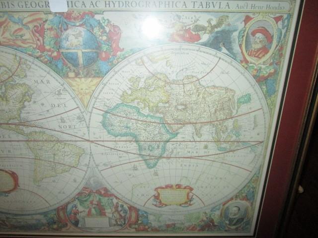 Vintage/Antique Design Olde World Map in Black/Gilted Frame/Matt