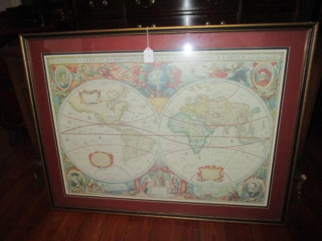 Vintage/Antique Design Olde World Map in Black/Gilted Frame/Matt