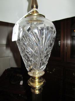 Waterford Crystal Diamond-Cut/Brass Column Body Lamp, Lion Paw Feet, Black Marble Base