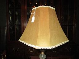 Oak Leaf Motif, 2 Crackle Glass Orbs Lamp w/ Shade, Urn Design Finial