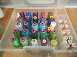 Lot - 3 Carry Covers w/ Misc. Colored String/Cotton Spools/Knitting Equipment