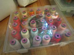 Lot - 3 Carry Covers w/ Misc. Colored String/Cotton Spools/Knitting Equipment