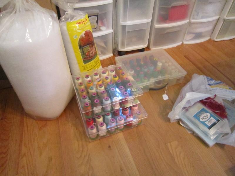 Lot - 3 Carry Covers w/ Misc. Colored String/Cotton Spools/Knitting Equipment