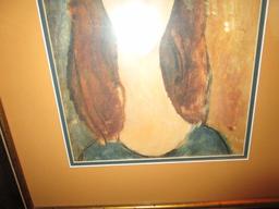 Woman Portrait Print in Antique/Wood Patina Frame/Matt