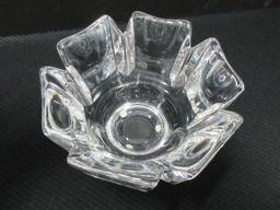 Signed Orrefors Crystal Corona Pattern 4" Round Bowl Cut Giftware Designer Lars Hellsten