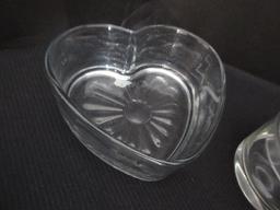 Lot - Crystal/Glass Heart Shape Candy Dish, Hand Blown Pitcher w/ Applied Handle