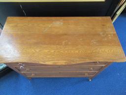 Early Oak 3 Drawer Chest w/ Wooden Pulls, Dovetail Drawers & Escutcheons on Wooden Casters