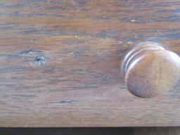 Early Oak 3 Drawer Chest w/ Wooden Pulls, Dovetail Drawers & Escutcheons on Wooden Casters