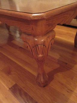 Traditional Oak Coffee Table w/ Scalloped Shell Carved Knee on Ball & Claw Foot