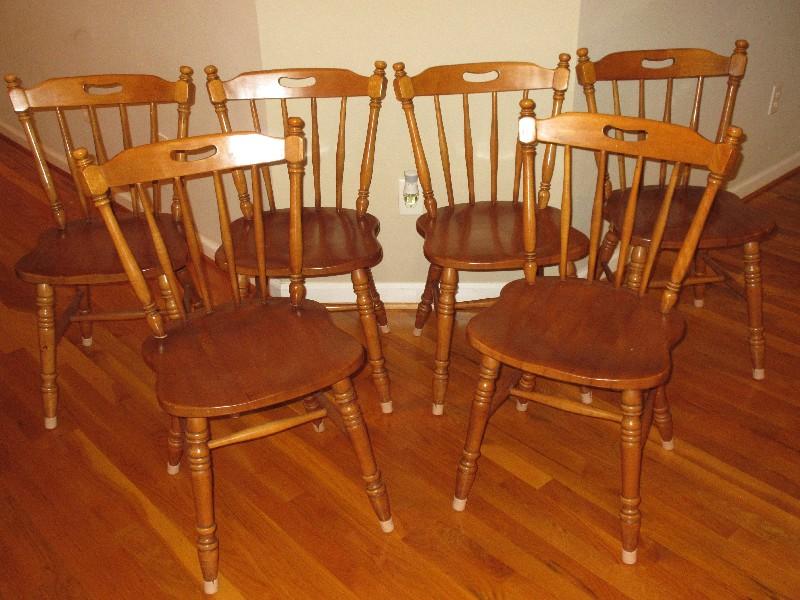 6 Maple Curved Spindle Back Chairs Ring Turned Legs