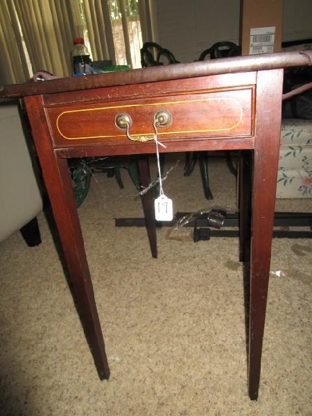 Genuine Mahogany Osborn & Irwin Inc. Drop Leaf Side Tables, Brass Pulls, Tapered Legs